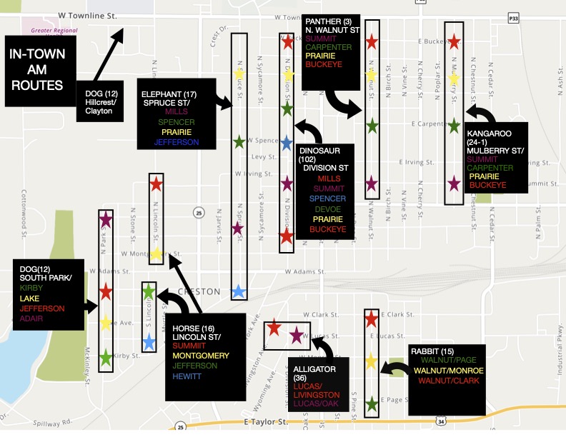 MAP of the AM bus stops